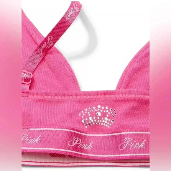 VS PINK COTTON TRIANGLE BRALETTE IN LIMITED EDITION CARMINE ROSE BLING - Picture 4 of 9